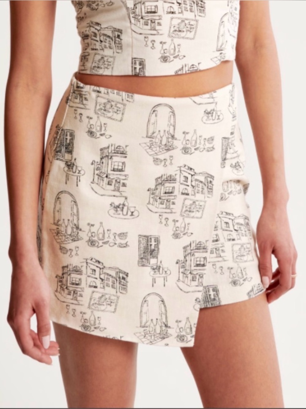 Abercrombie & Fitch Beige Wine Printed Wrap Mini Skirt